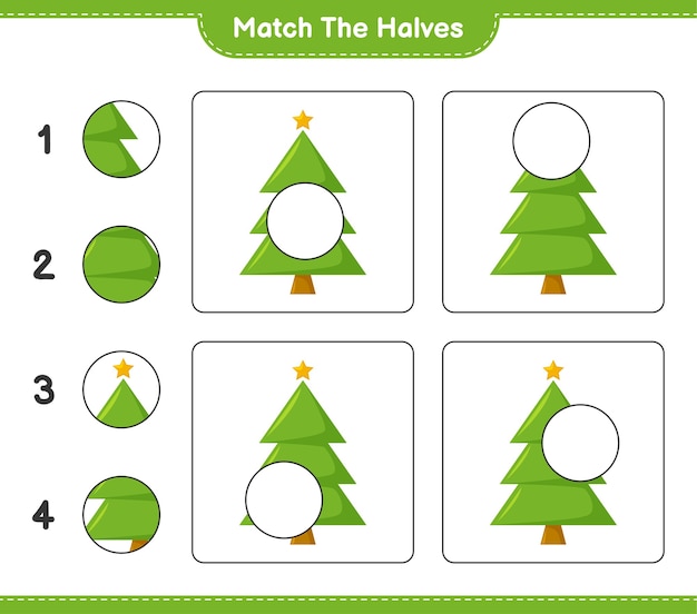 半分を一致させます。クリスマスツリーの半分に一致します。教育的な子供向けゲーム