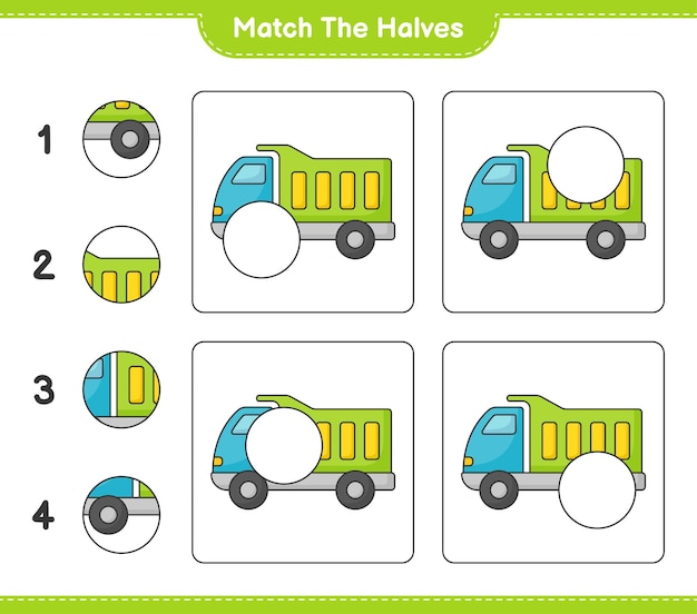 Match the halves Match halves of Lorry Educational children game printable worksheet