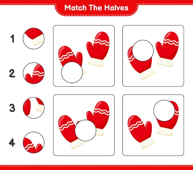 Match the halves. Match halves of Mittens. Educational children game 