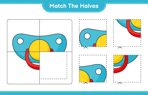 Match the halves Match halves of Pacifier Educational children game printable worksheet