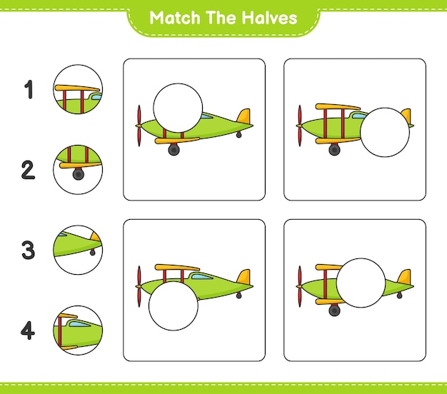 Match the halves Match halves of Plane Educational children game printable worksheet