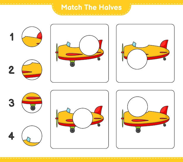 Match the halves match halves of plane educational children game printable worksheet