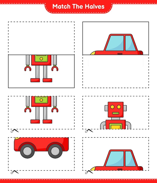 Match the halves Match halves of Robot Character and Car Educational children game