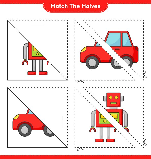 Match the halves Match halves of Robot Character and Car Educational children game