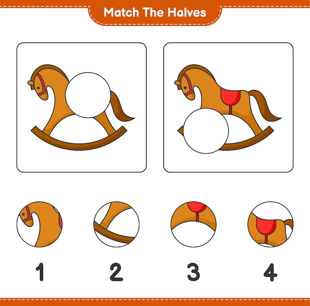 Match the halves Match halves of Rocking Horse Educational children game printable worksheet