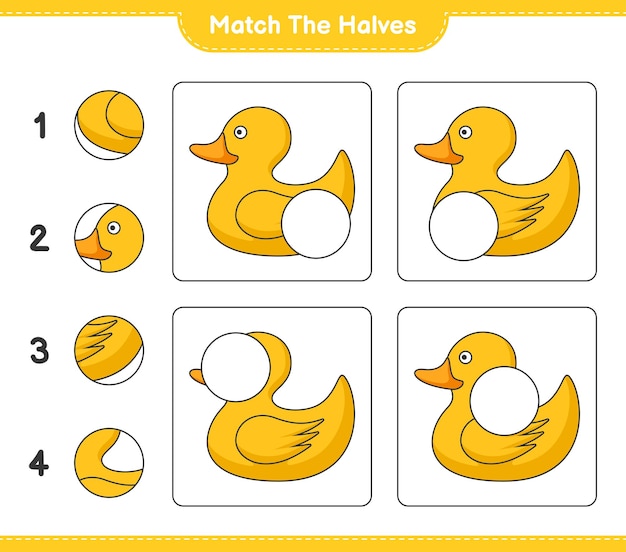 Match the halves match halves of rubber duck educational children game printable worksheet