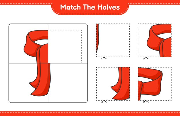 Match the halves match halves of scarf educational children game printable worksheet vector illustration