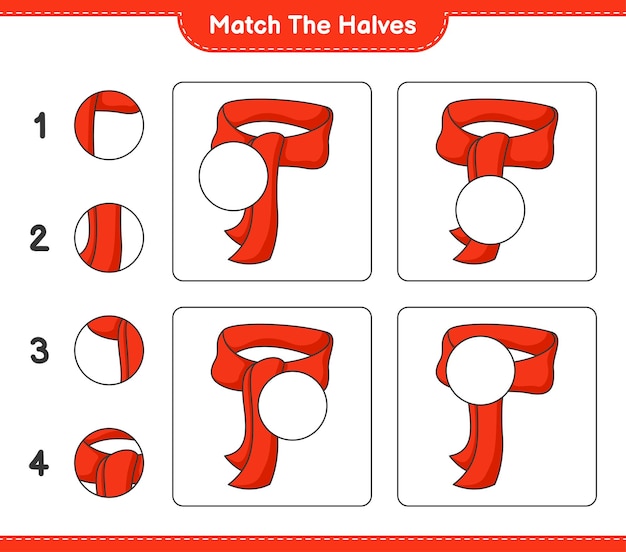 Match the halves Match halves of Scarf Educational children game printable worksheet vector illustration
