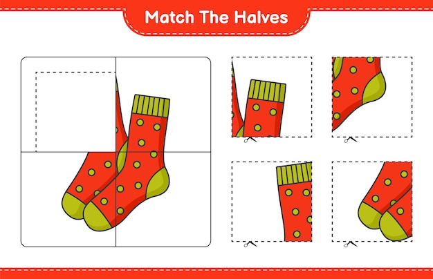 Match the halves match halves of socks educational children game printable worksheet vector illustration