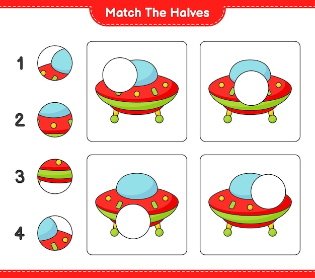 Match the halves Match halves of Ufo Educational children game printable worksheet