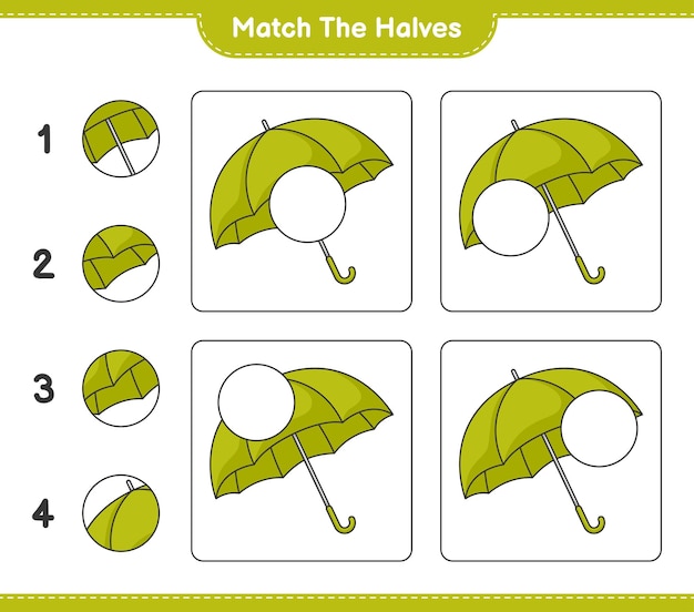 Match the halves Match halves of Umbrella Educational children game printable worksheet vector illustration