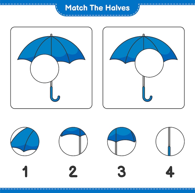 Match the halves. match halves of umbrella. educational children game, printable worksheet