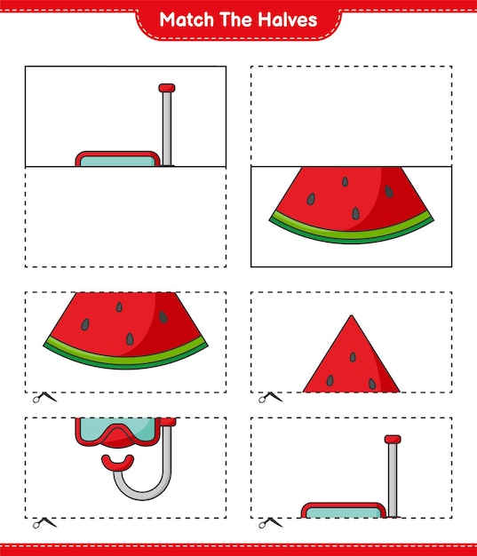 Match the halves Match halves of Watermelon and Scuba Diving Mask Educational children game