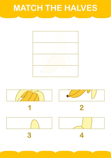 아이들을 위한 바나나 워크시트의 반쪽 일치