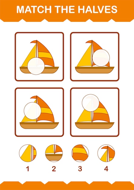 Vector match halves of sailboat worksheet for kids