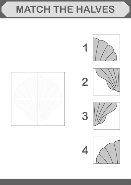 Сопоставьте половинки листа Seashell Worksheet для детей