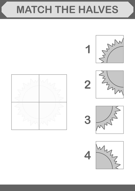 Сопоставьте половинки листа Sun Worksheet для детей