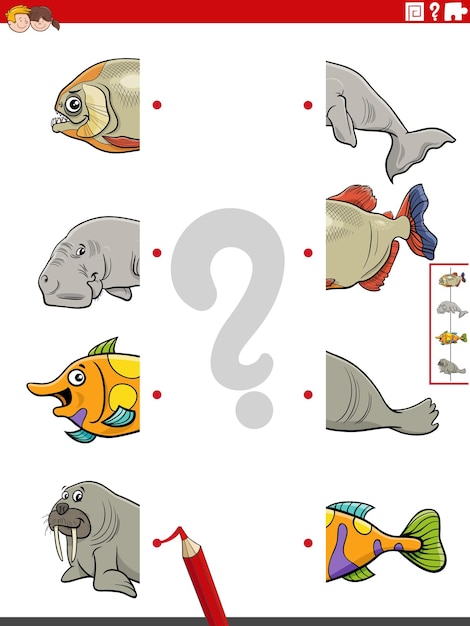 Match helften van foto's met zeedieren educatief spel