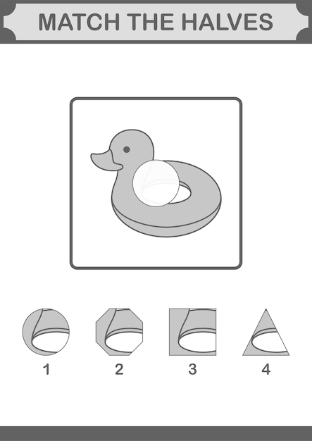 Match helften van opblaasbare eend werkblad voor kinderen