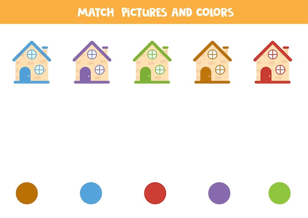 Match huizen en kleuren. educatief logisch spel. kleuren leren.