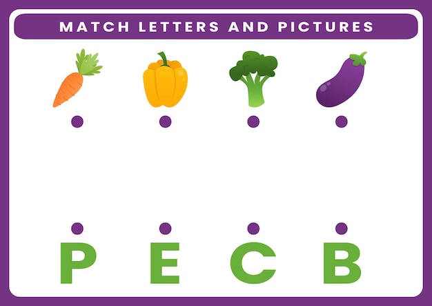 Match letters and pictures worksheet for kids