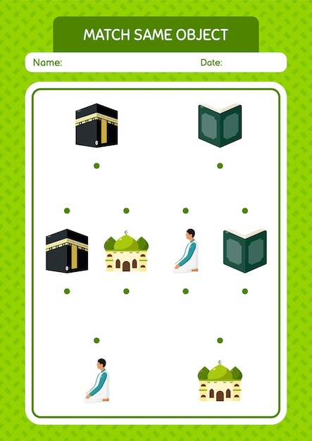 Match met hetzelfde object spel ramadan pictogram werkblad voor kleuters kinderen activiteitenblad