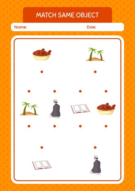 Match met hetzelfde object spel ramadan pictogram werkblad voor kleuters kinderen activiteitenblad