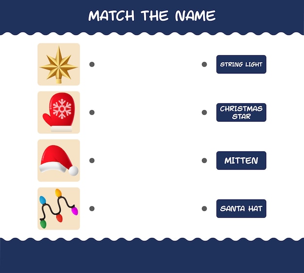 Match the name of cartoon christmas. Matching game. Educational game for pre shool years kids and toddlers