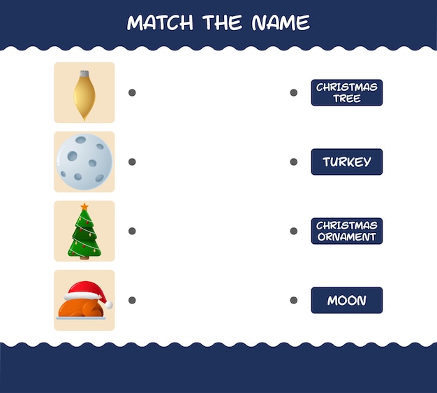 Match the name of cartoon christmas. Matching game. Educational game for pre shool years kids and toddlers