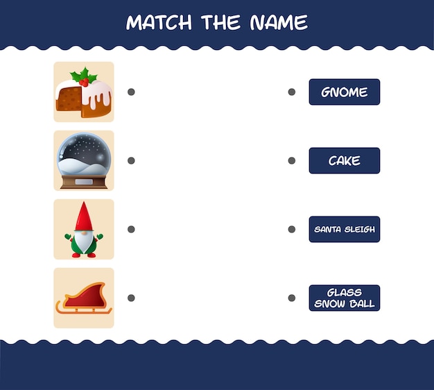 Match the name of cartoon christmas. Matching game. Educational game for pre shool years kids and toddlers