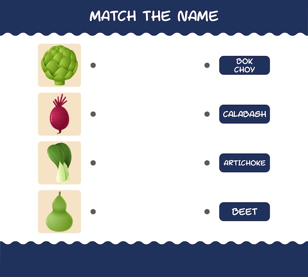 Match the name of cartoon vegetables. Matching game. Educational game for pre shool years kids and toddlers