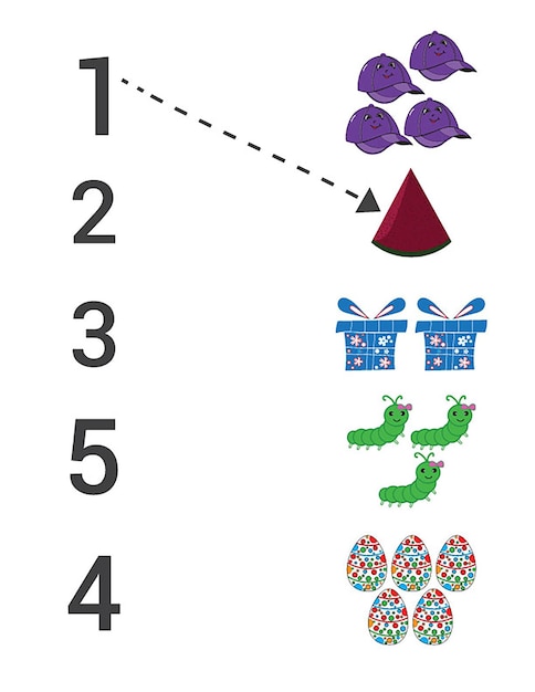 Match Numbers Tracing Worksheet Educational Math Card For Children Learn Counting Numbers