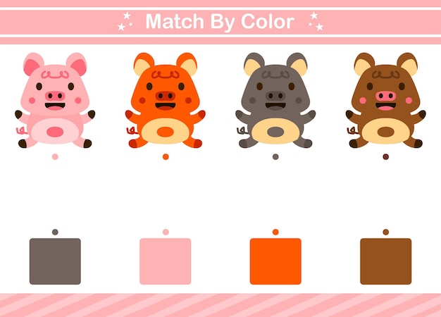 Match op kleur van dier Educatief spel voor de kleuterschool Matching game voor kinderen