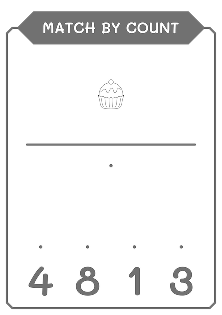 Match op telling van Cupcake-spel voor kinderen Afdrukbaar werkblad met vectorillustratie