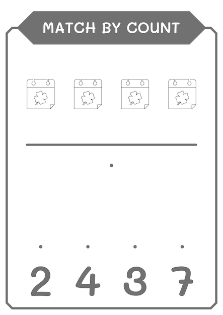 Match op telling van kalenderspel voor kinderen Afdrukbaar werkblad met vectorillustratie