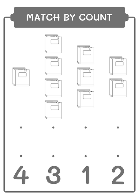 Match op telling van Notebook-spel voor kinderen Afdrukbaar werkblad met vectorillustratie