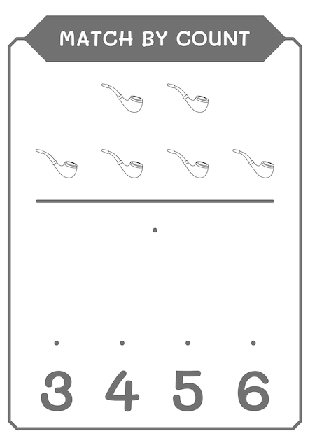 Match op telling van rookpijpspel voor kinderen Afdrukbaar werkblad met vectorillustratie