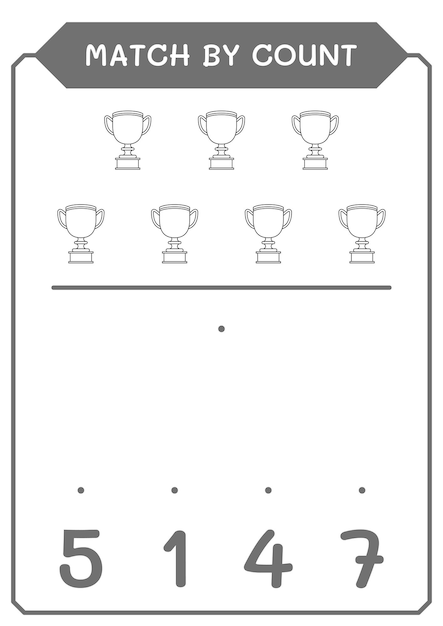 Match op telling van Trophy-spel voor kinderen Afdrukbaar werkblad met vectorillustratie