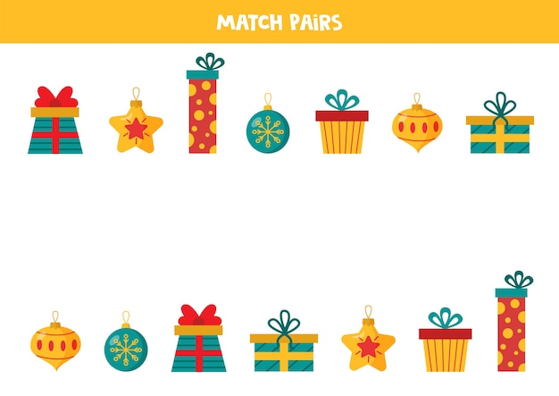 Match paren kerstballen en cadeautjes Educatief logisch voor kinderen