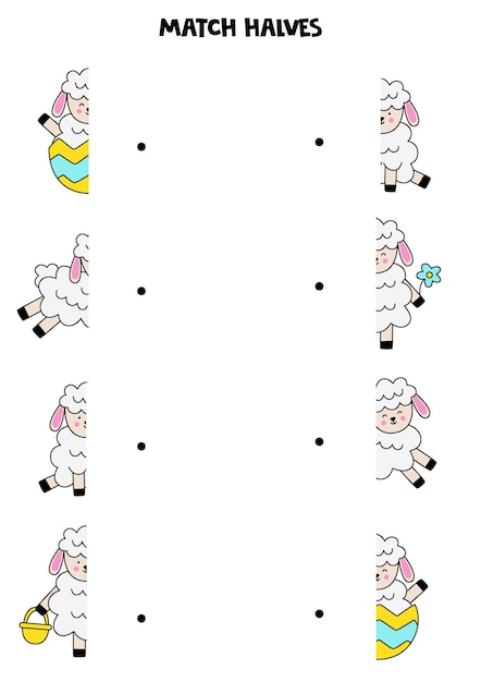 Match parts of cartoon Easter sheep Logical game for children