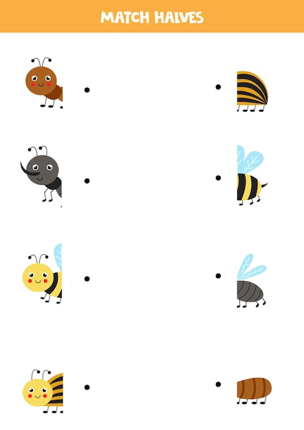 Match parts of cute insects. Logical game for children.