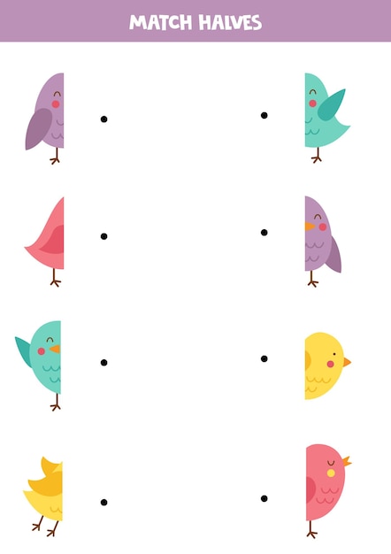 ベクトル かわいいカラフルな鳥のパーツを合わせてください 子供向けの論理的なゲーム