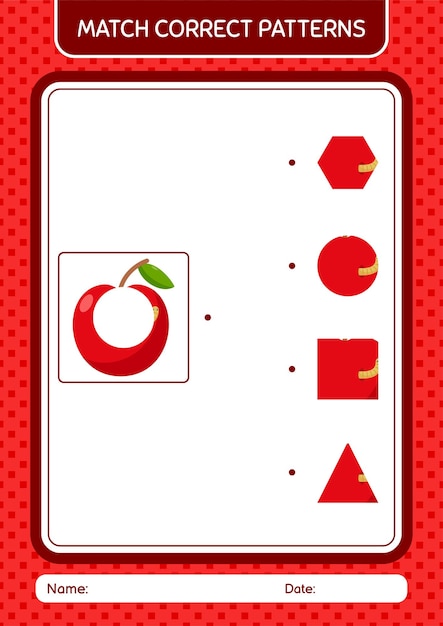 就学前の子供の子供の活動シートのアップル ワークシートとパターン ゲームを一致させます。
