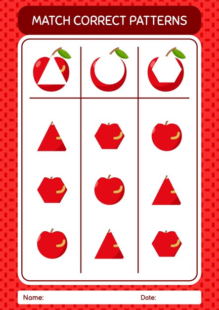 Match pattern game with apple worksheet for preschool kids kids activity sheet