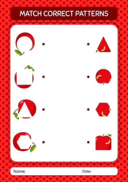 Match pattern game with apple worksheet for preschool kids kids activity sheet