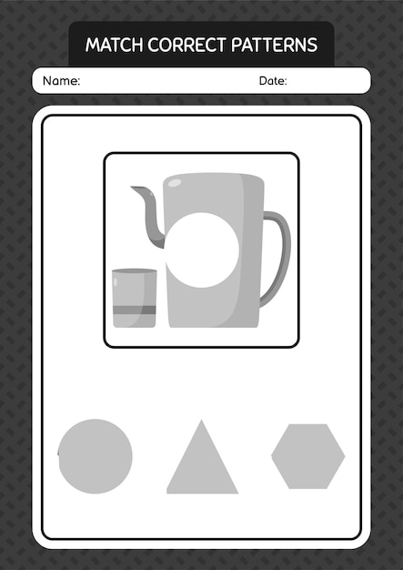 Игра «Подбери образец» с рабочим листом арабского чайника для детей дошкольного возраста, лист активности детей
