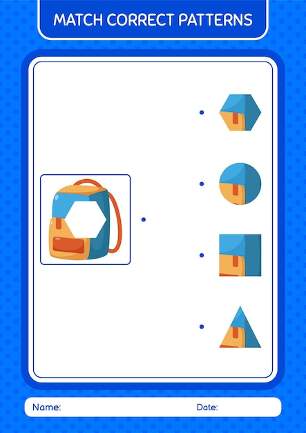 Match pattern game with backpack worksheet for preschool kids kids activity sheet