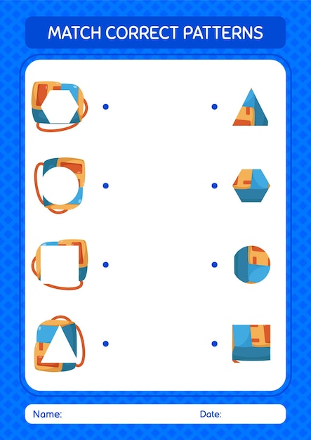 就学前の子供たちの子供たちの活動シートのためのバックパックワークシートとパターンゲームを一致させます