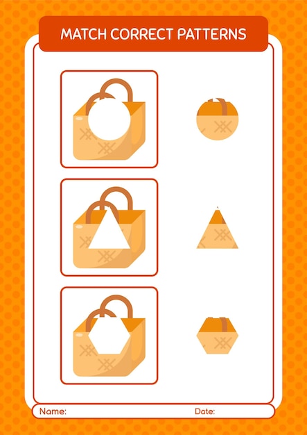 Match pattern game with basket bag worksheet for preschool kids kids activity sheet