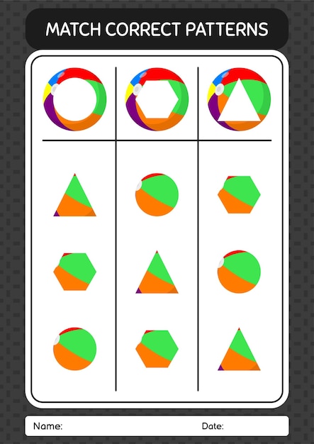 Match pattern game with beach ball worksheet for preschool kids kids activity sheet